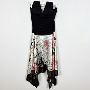 Vintage Y2K Studio Y Brown Halter Dress with Floral Handkerchief Bottom Medium